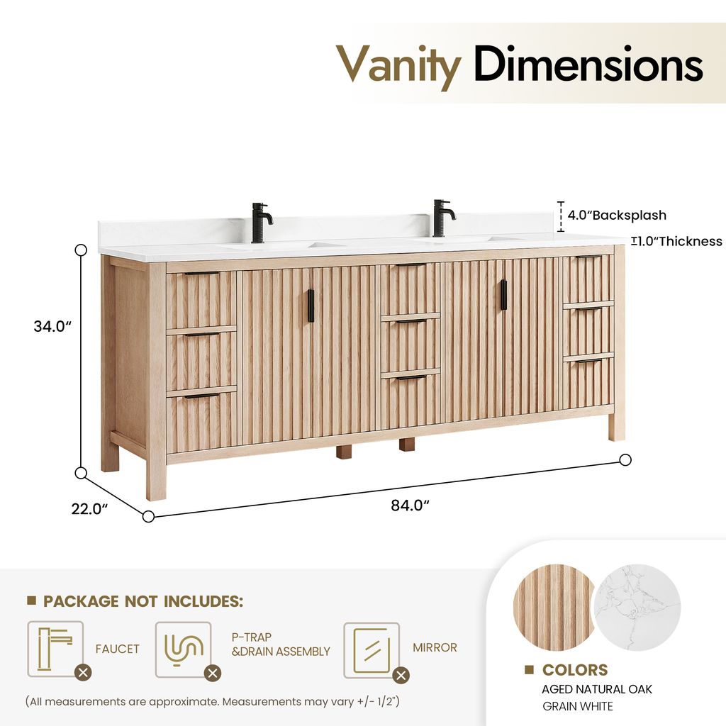 Shenzhen 84" Double Sink Bath Vanity in Aged Natural Oak