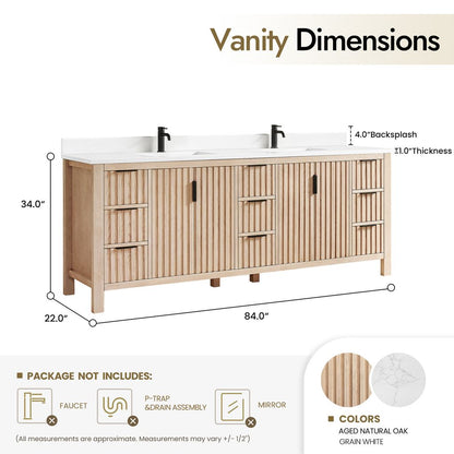 Shenzhen 84" Double Sink Bath Vanity in Aged Natural Oak