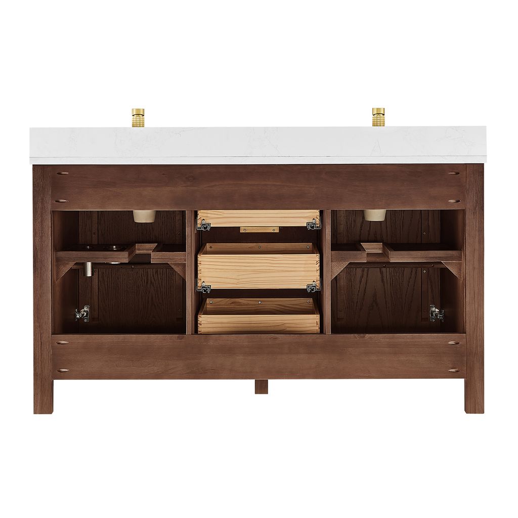 Shenzhen 60M" Double Sink Bath Vanity in Aged Dark Brown Oak