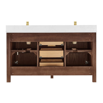 Shenzhen 60M" Double Sink Bath Vanity in Aged Dark Brown Oak