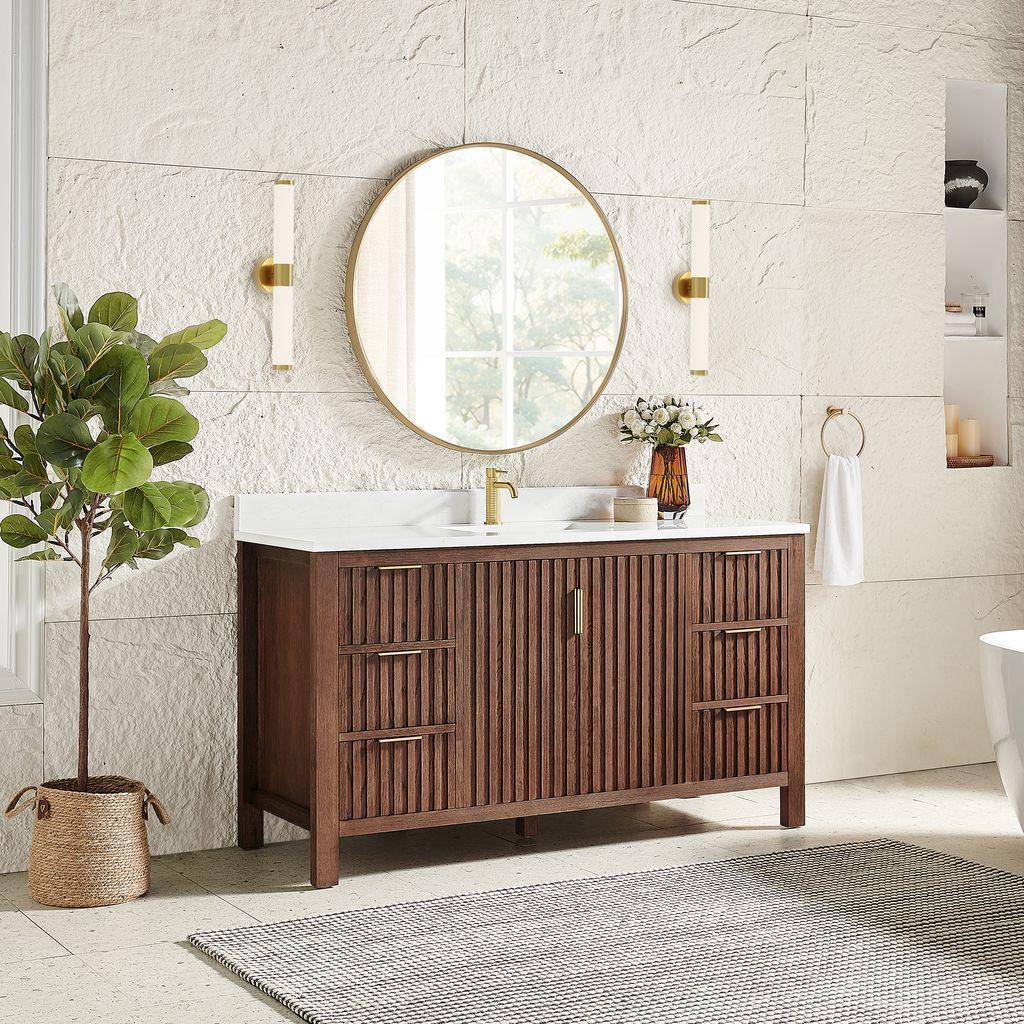 Shenzhen 60" Single Sink Bath Vanity in Aged Dark Brown Oak