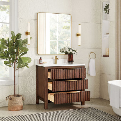 Shenzhen 36" Single Sink Bath Vanity in Aged Dark Brown Oak