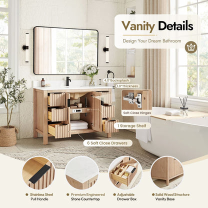 Shenzhen 48" Single Sink Bath Vanity in Aged Natural Oak