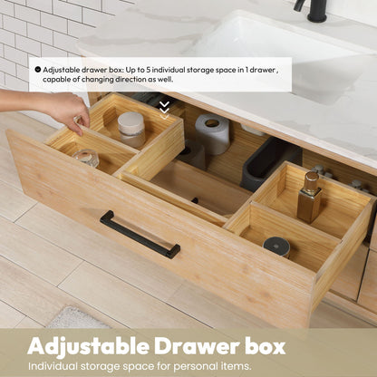 Cristo 60M" Floating Double Bath Vanity in Fir Wood Brown with Fish Maw White Quartz Stone Top