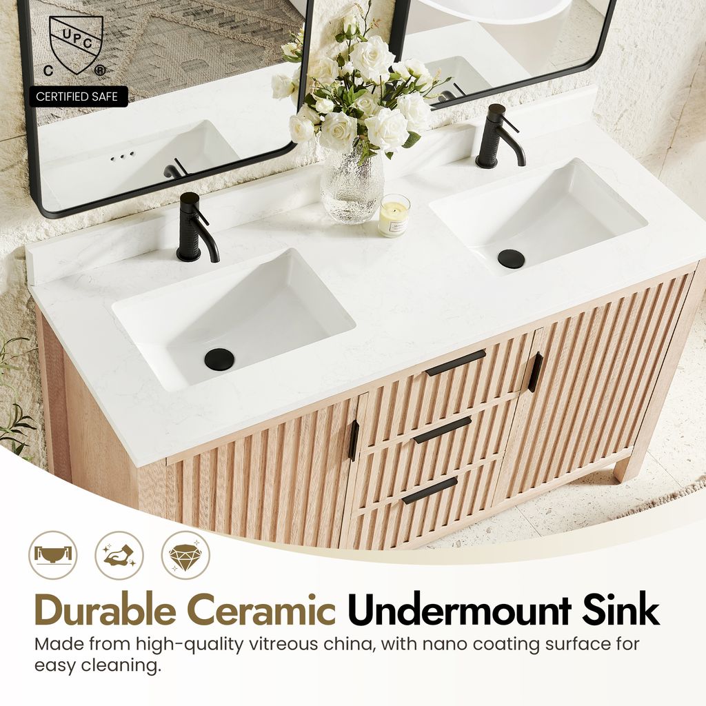 Shenzhen 60M" Double Sink Bath Vanity in Aged Natural Oak