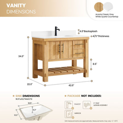 Paris 42" Free-standing Single Bath Vanity in Acacia Classic Grey