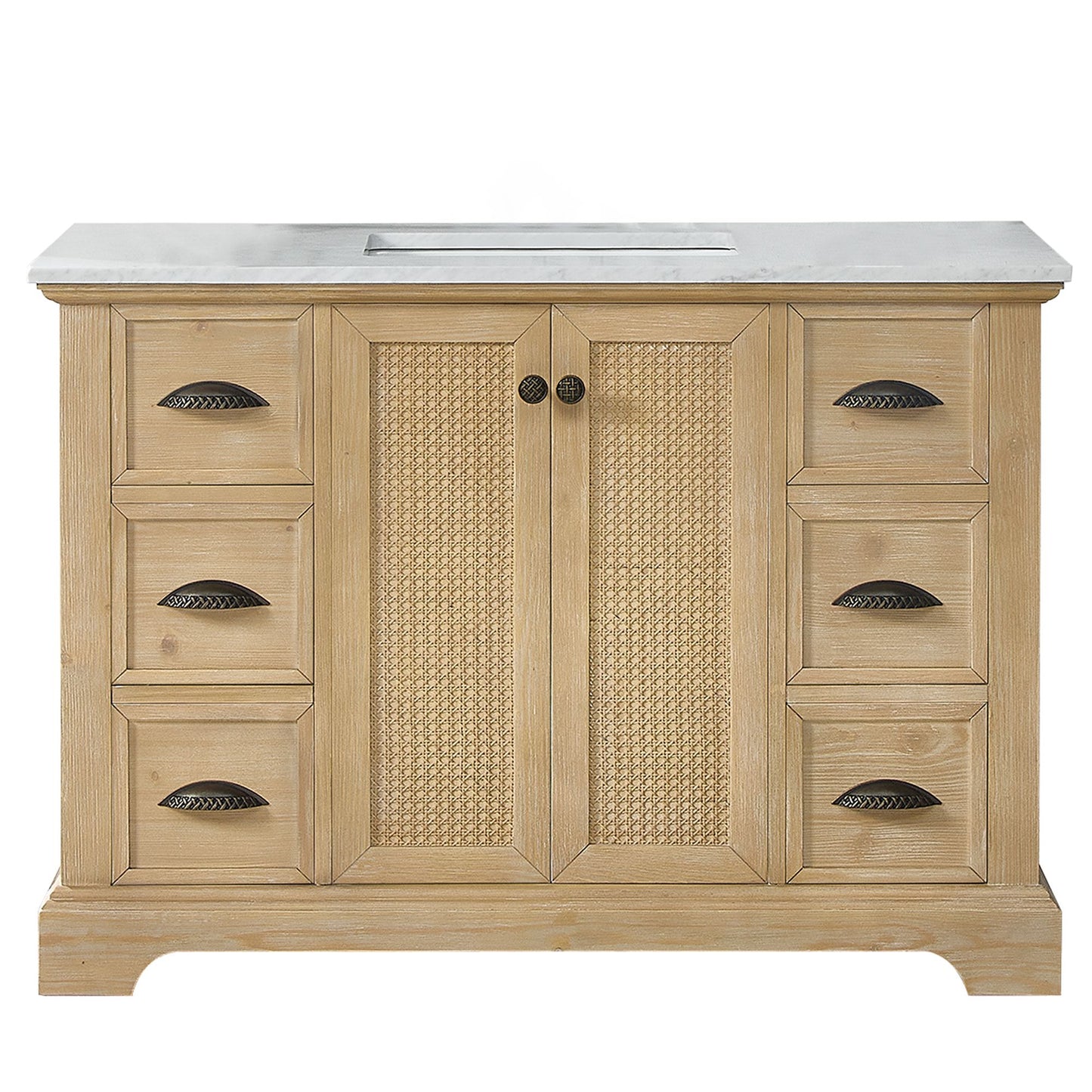 Hervas 48" Free-standing Single Bath Vanity in Fir Wood Brown with Black Natural Celestite Marble Top