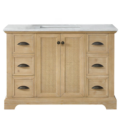 Hervas 48" Free-standing Single Bath Vanity in Fir Wood Brown with Black Natural Celestite Marble Top
