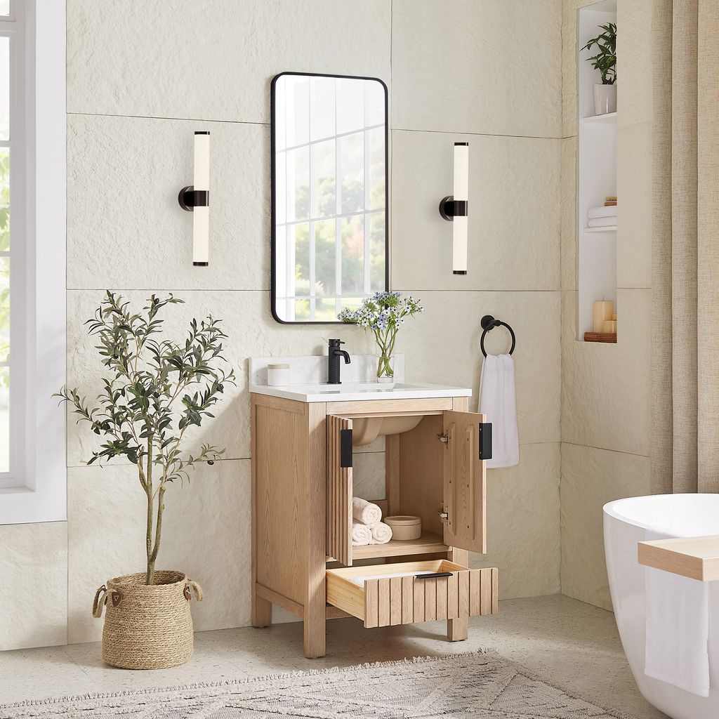 Shenzhen 24" Single Sink Bath Vanity in Aged Natural Oak
