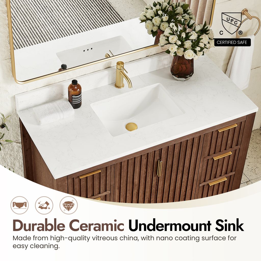 Shenzhen 48" Single Sink Bath Vanity in Aged Dark Brown Oak