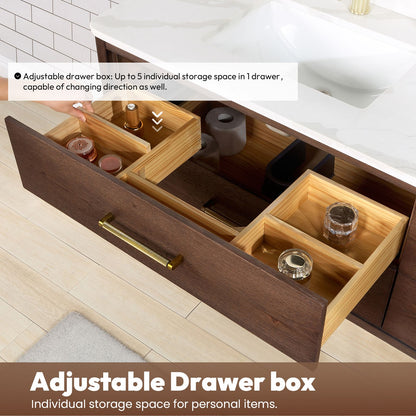 Cristo 72" Floating Double Bath Vanity in Aged Dark Brown Oak with Fish Maw White Quartz Stone Top