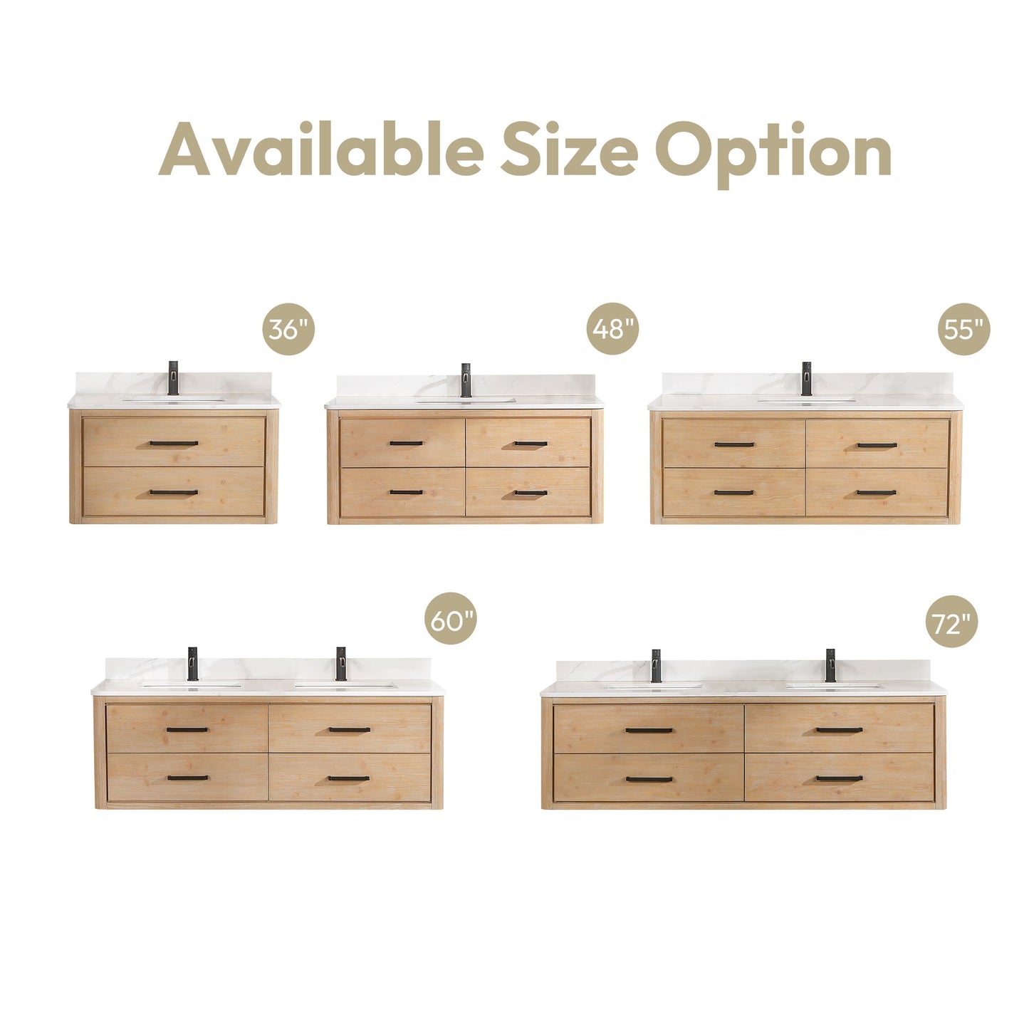 Cristo 60M" Floating Double Bath Vanity in Fir Wood Brown with Fish Maw White Quartz Stone Top