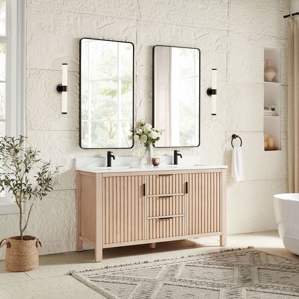 Shenzhen 60M" Double Sink Bath Vanity in Aged Natural Oak