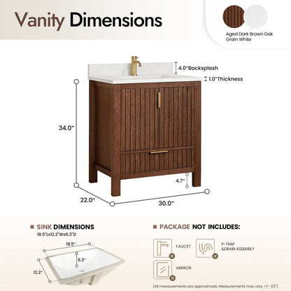 Shenzhen 30" Single Sink Bath Vanity in Aged Dark Brown Oak