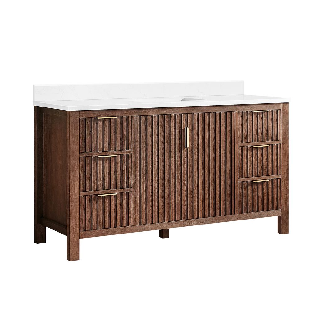 Shenzhen 60" Single Sink Bath Vanity in Aged Dark Brown Oak