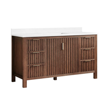 Shenzhen 60" Single Sink Bath Vanity in Aged Dark Brown Oak