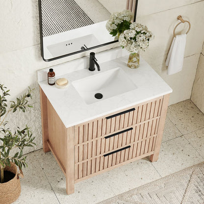 Shenzhen 36" Single Sink Bath Vanity in Aged Natural Oak