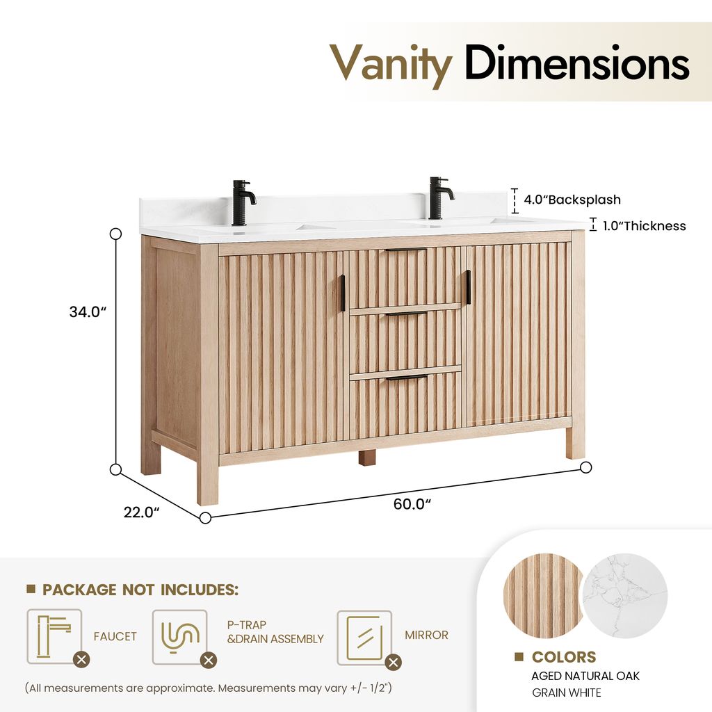 Shenzhen 60M" Double Sink Bath Vanity in Aged Natural Oak