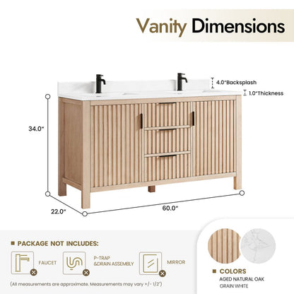 Shenzhen 60M" Double Sink Bath Vanity in Aged Natural Oak