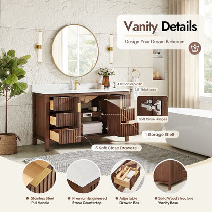 Shenzhen 60" Single Sink Bath Vanity in Aged Dark Brown Oak
