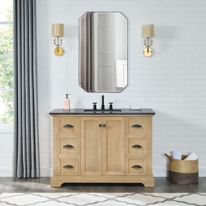 Hervas 48" Free-standing Single Bath Vanity in Fir Wood Brown with Black Natural Celestite Marble Top