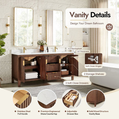 Shenzhen 72" Double Sink Bath Vanity in Aged Dark Brown Oak
