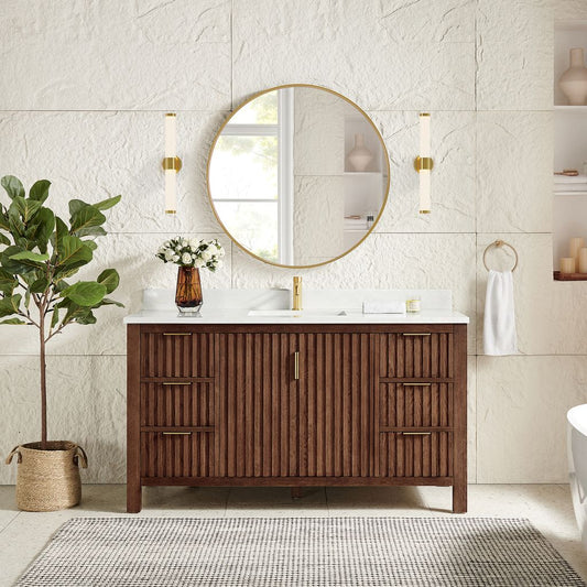 Shenzhen 60" Single Sink Bath Vanity in Aged Dark Brown Oak