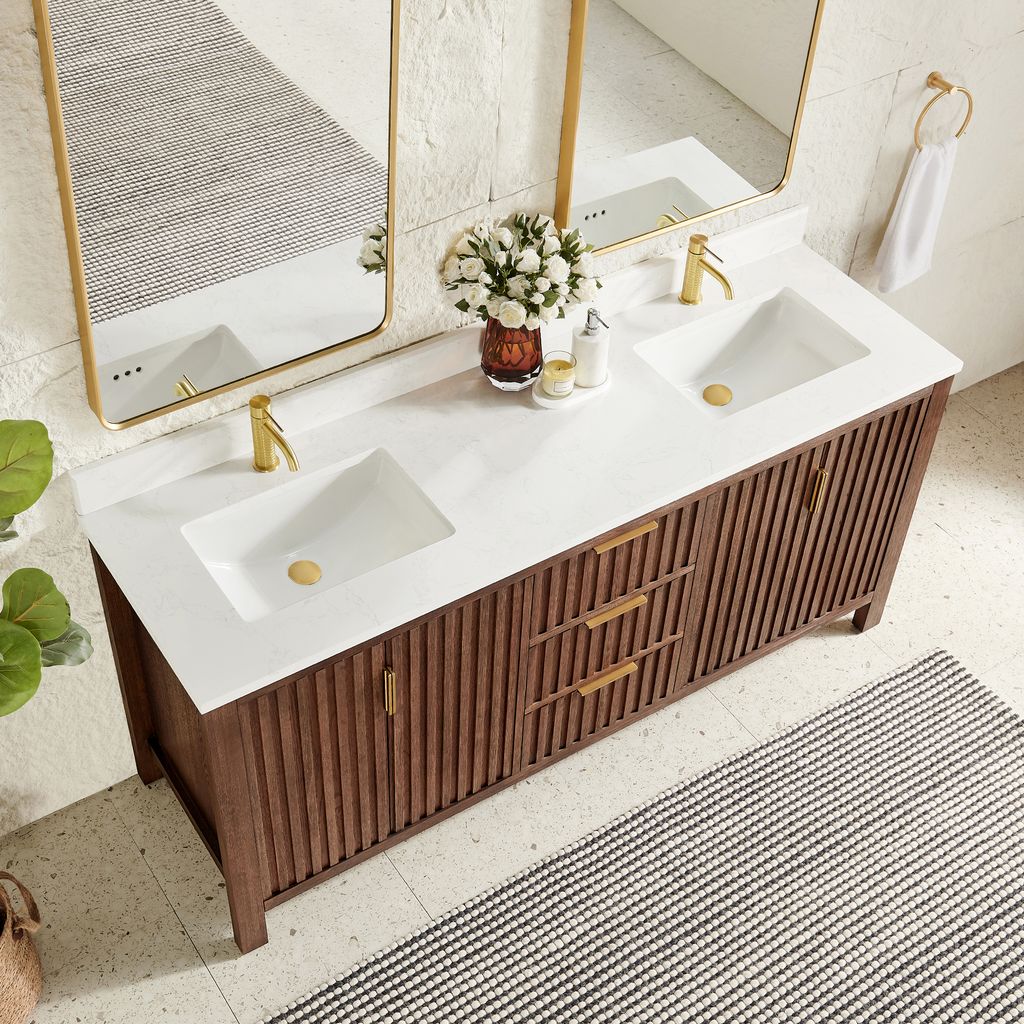 Shenzhen 72" Double Sink Bath Vanity in Aged Dark Brown Oak