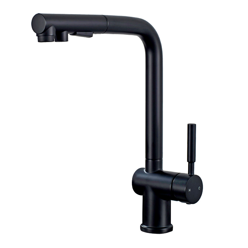 ALPHAUCET Single Handle Pull-Out Sprayer Kitchen Faucet in Matte Black