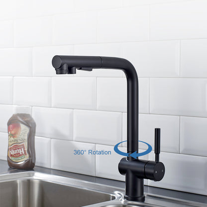 ALPHAUCET Single Handle Pull-Out Sprayer Kitchen Faucet in Matte Black