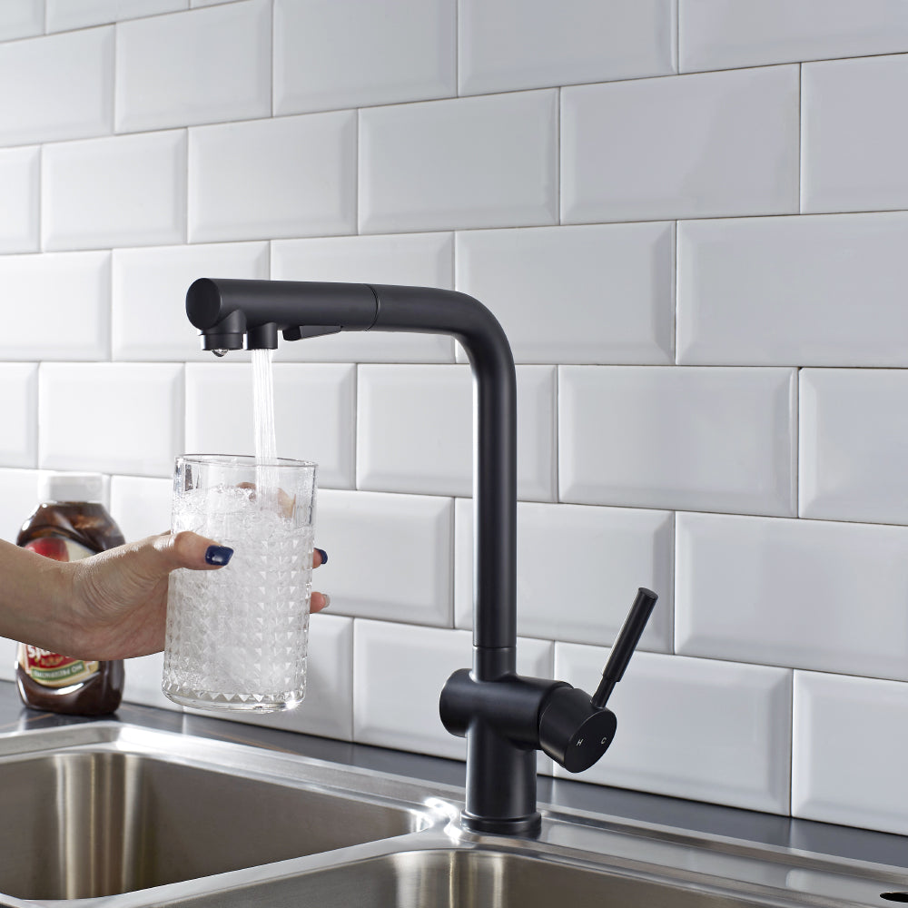 ALPHAUCET Single Handle Pull-Out Sprayer Kitchen Faucet in Matte Black