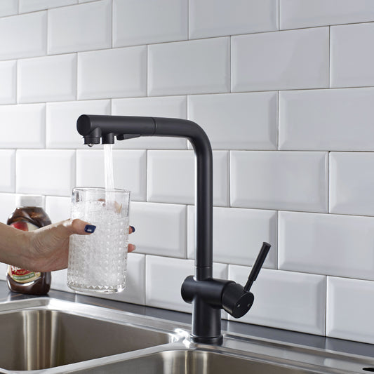 ALPHAUCET Single Handle Pull-Out Sprayer Kitchen Faucet in Matte Black