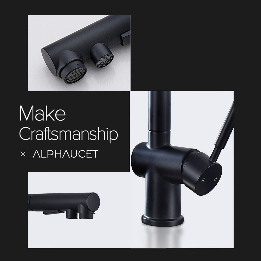 ALPHAUCET Single Handle Pull-Out Sprayer Kitchen Faucet in Matte Black