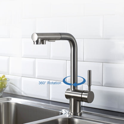 ALPHAUCET Single Handle Pull-Out Sprayer Kitchen Faucet in Brushed Nickel