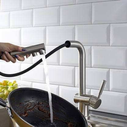 ALPHAUCET Single Handle Pull-Out Sprayer Kitchen Faucet in Brushed Nickel
