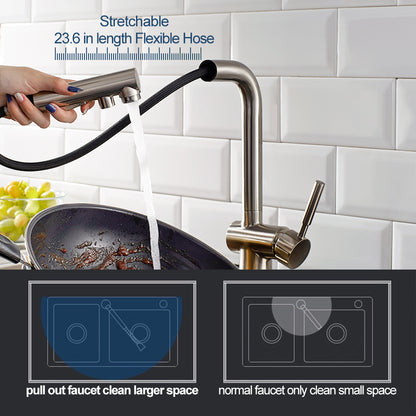 ALPHAUCET Single Handle Pull-Out Sprayer Kitchen Faucet in Brushed Nickel