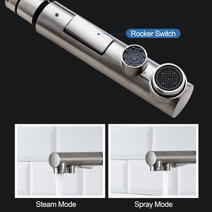 ALPHAUCET Single Handle Pull-Out Sprayer Kitchen Faucet in Brushed Nickel