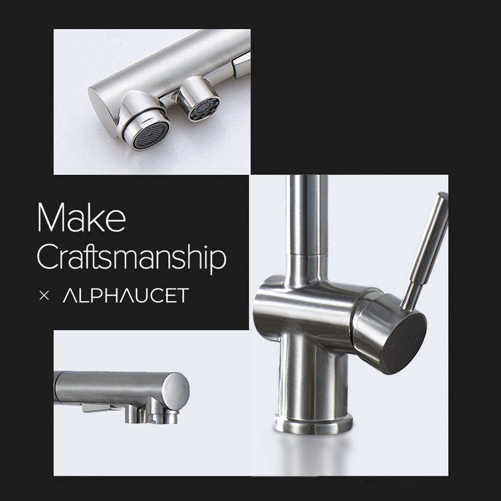 ALPHAUCET Single Handle Pull-Out Sprayer Kitchen Faucet in Brushed Nickel