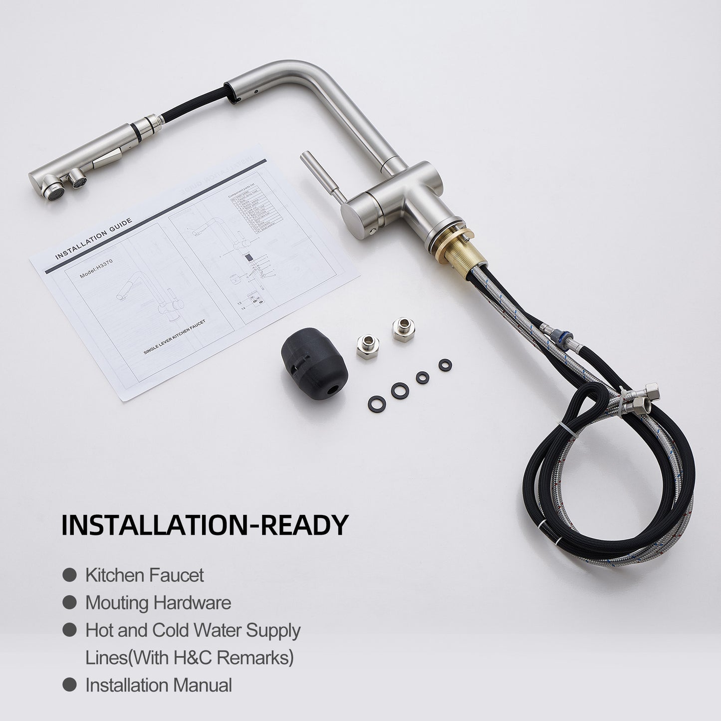 ALPHAUCET Single Handle Pull-Out Sprayer Kitchen Faucet in Brushed Nickel