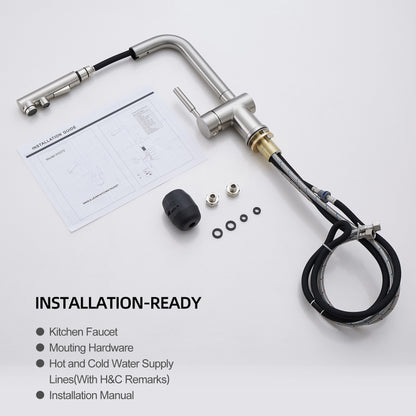 ALPHAUCET Single Handle Pull-Out Sprayer Kitchen Faucet in Brushed Nickel