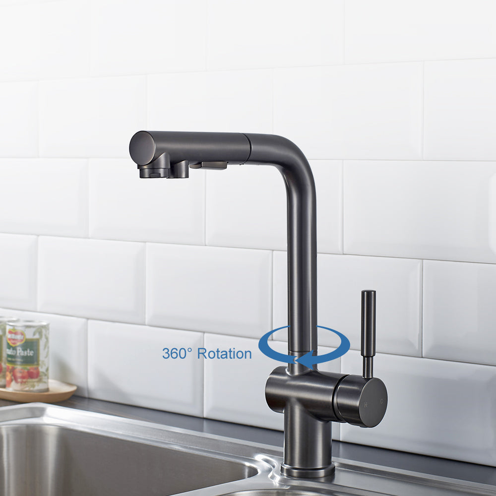 ALPHAUCET Single Handle Pull-Out Sprayer Kitchen Faucet in Gun Gray