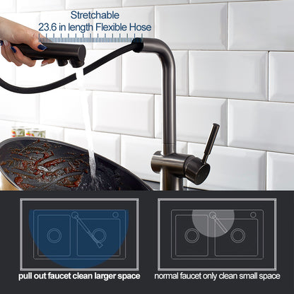ALPHAUCET Single Handle Pull-Out Sprayer Kitchen Faucet in Gun Gray