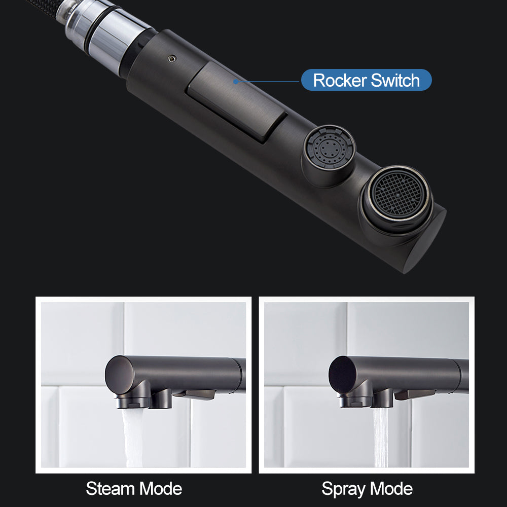 ALPHAUCET Single Handle Pull-Out Sprayer Kitchen Faucet in Gun Gray