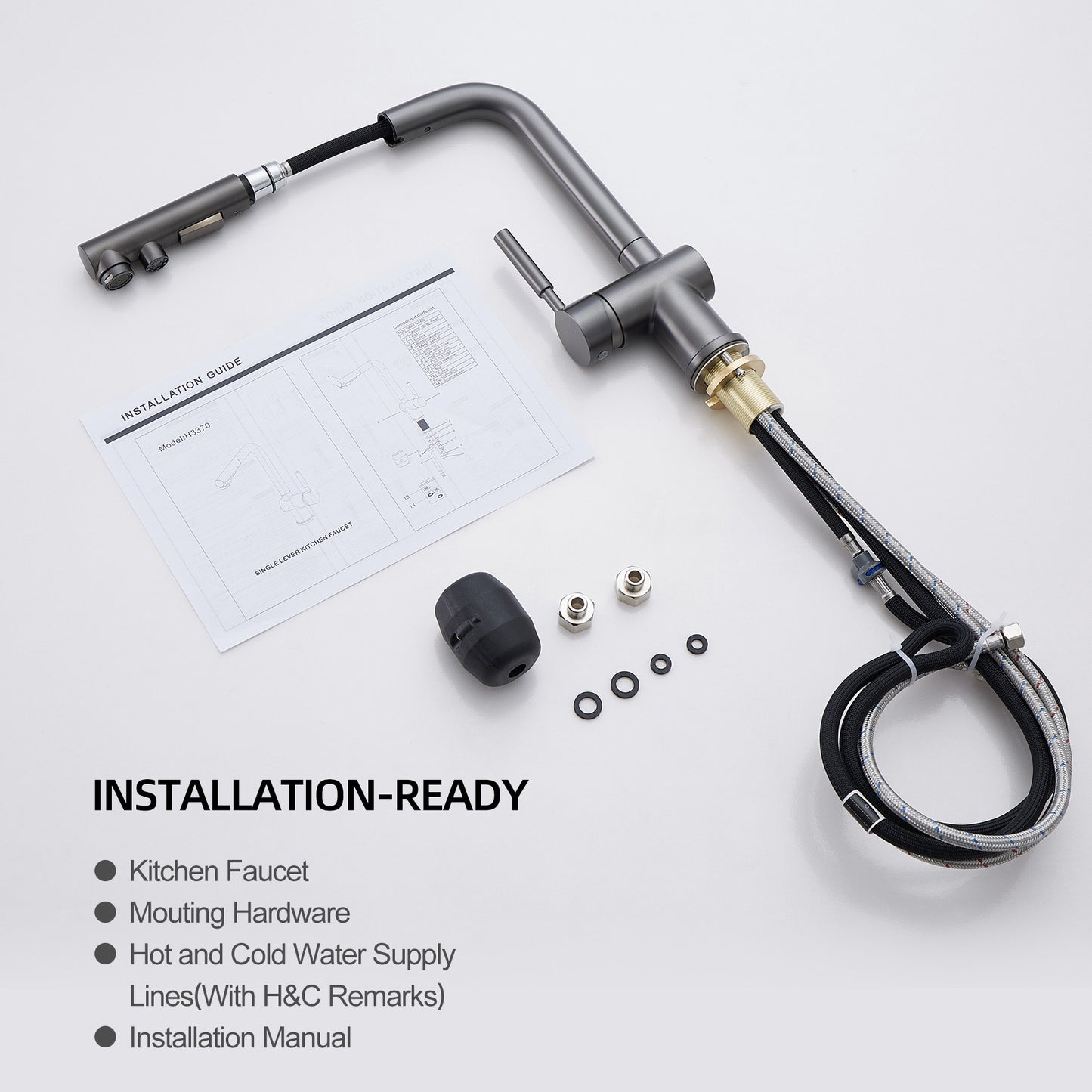 ALPHAUCET Single Handle Pull-Out Sprayer Kitchen Faucet in Gun Gray