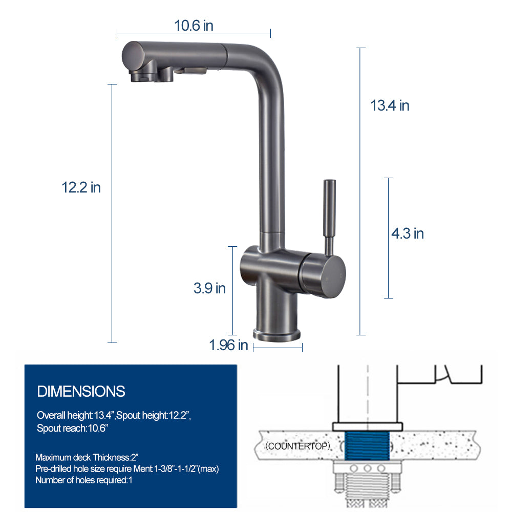 ALPHAUCET Single Handle Pull-Out Sprayer Kitchen Faucet in Gun Gray