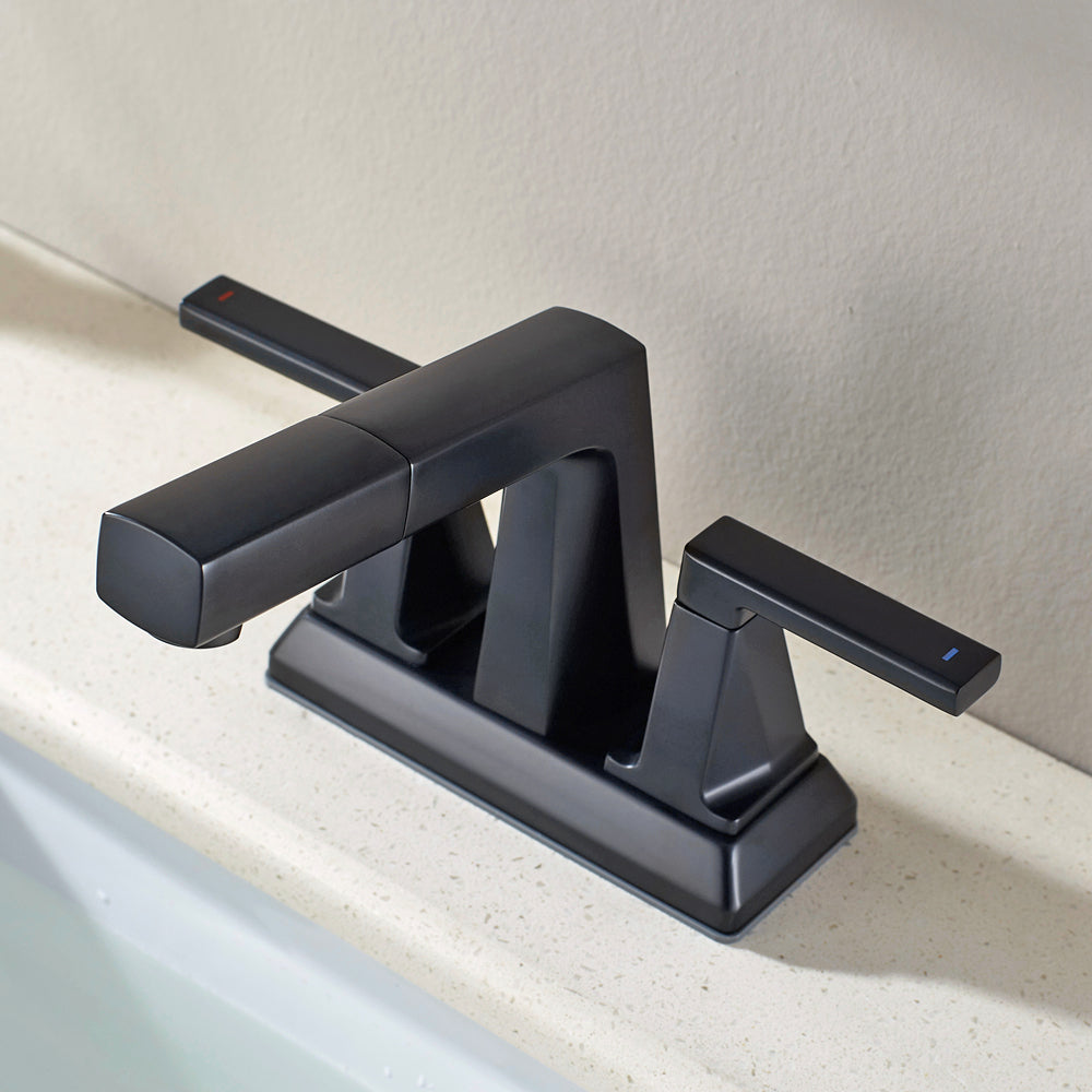 ALPHAUCET Centerset Two-Handle Pull-Out Sprayer Bathroom Faucet in Matte Black