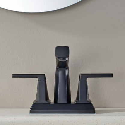ALPHAUCET Centerset Two-Handle Pull-Out Sprayer Bathroom Faucet in Matte Black