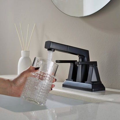 ALPHAUCET Centerset Two-Handle Pull-Out Sprayer Bathroom Faucet in Matte Black