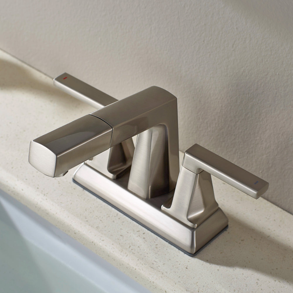 ALPHAUCET Centerset Two-Handle Pull-Out Sprayer Bathroom Faucet in Brushed Nickel
