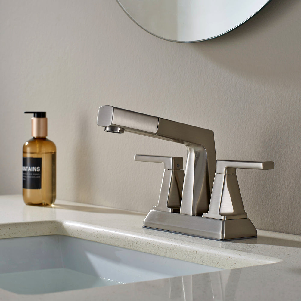 ALPHAUCET Centerset Two-Handle Pull-Out Sprayer Bathroom Faucet in Brushed Nickel